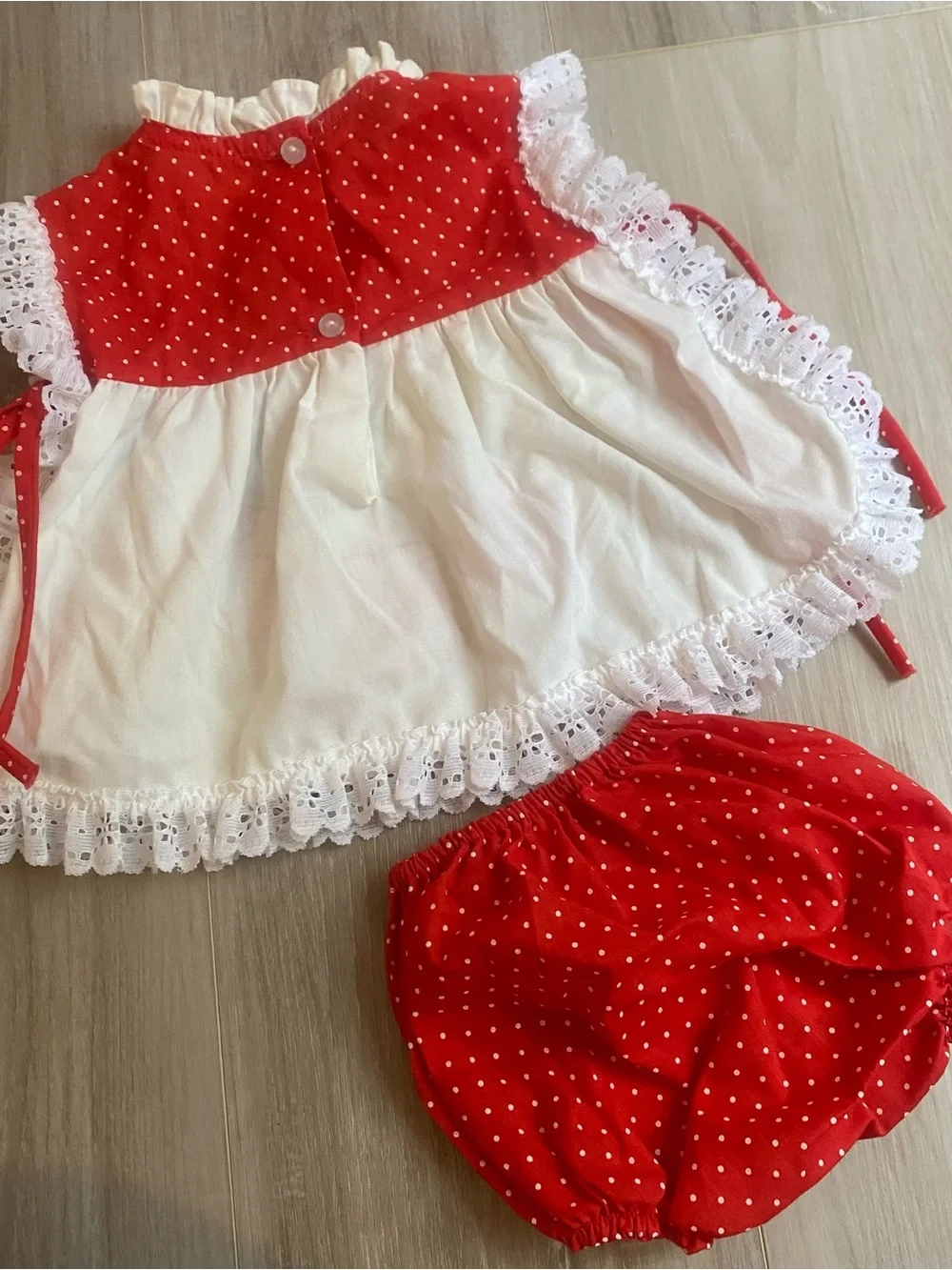 Red & White Strawberry Dress and Bloomers Set for Babies 9 months